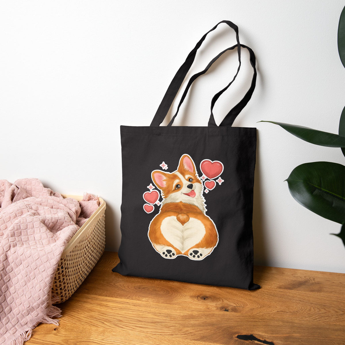 Corgi Heart Butt Canvas Tote — Cute Dog Lover Grocery Bag