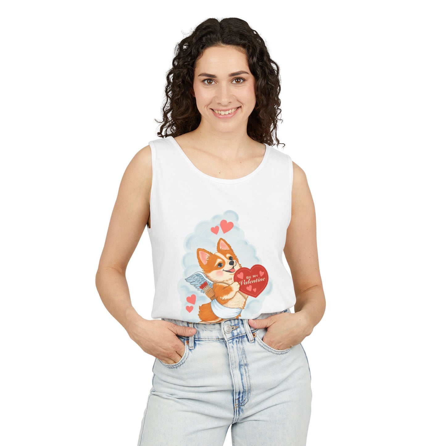 Valentine Corgi Cupid Tank Top — "Be My Valentine" Cute Dog Graphic