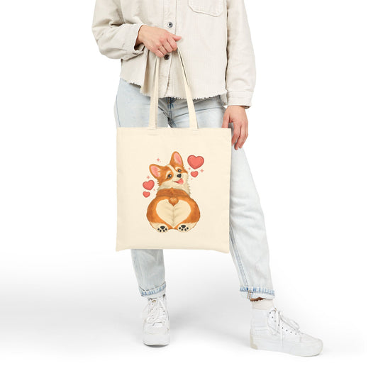 Corgi Heart Butt Canvas Tote — Cute Dog Lover Grocery Bag