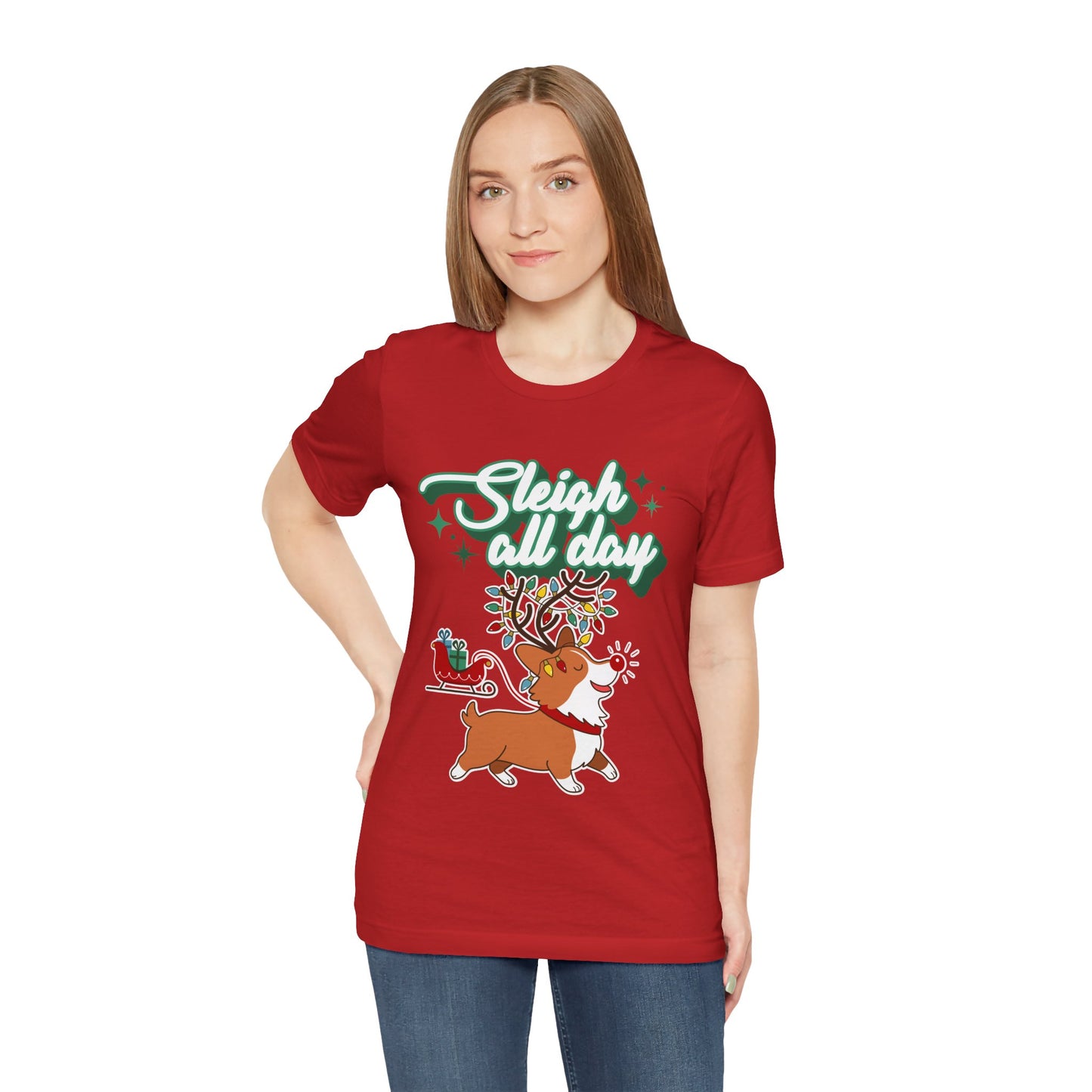 "Sleigh All Day " Corgi Christmas T-Shirt