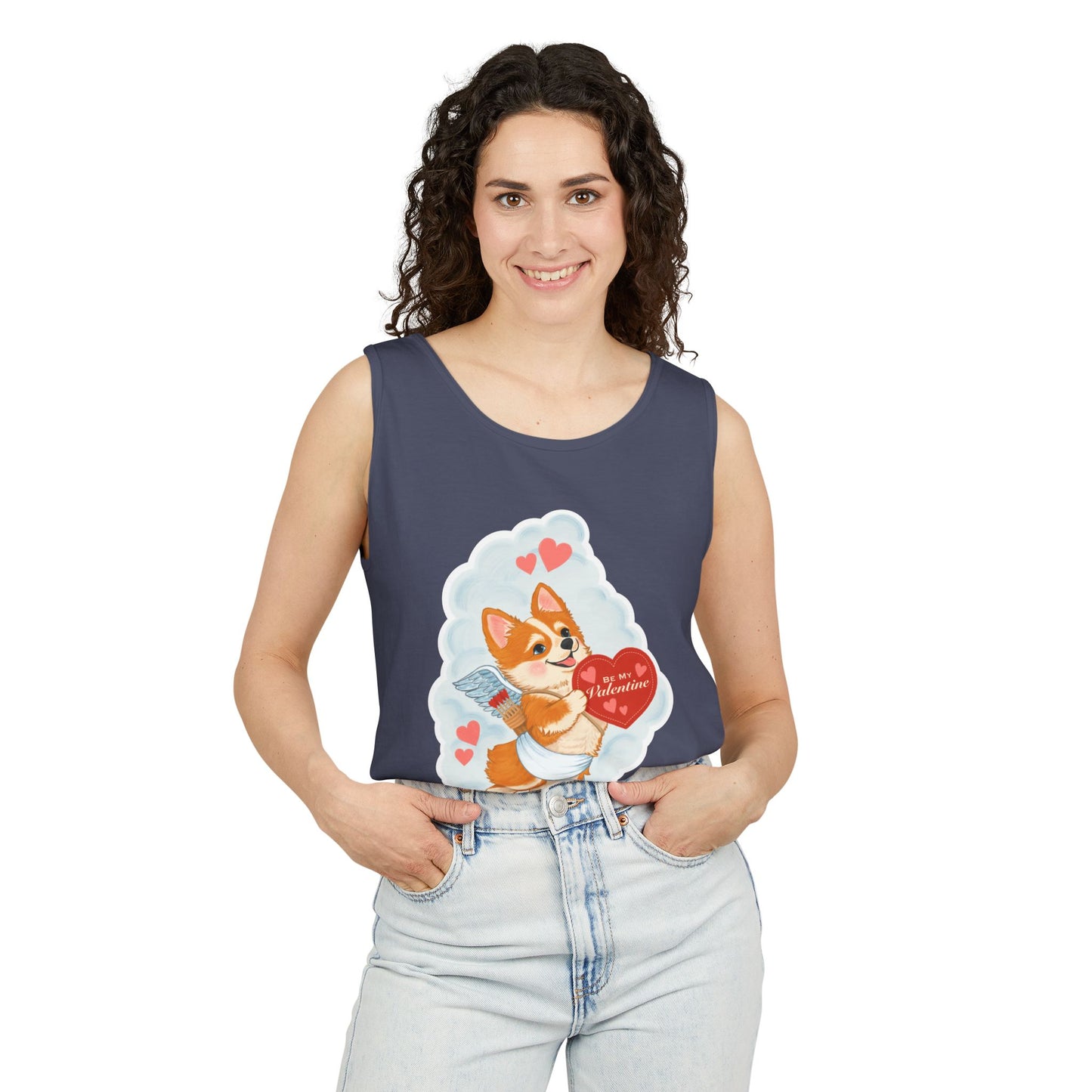 Valentine Corgi Cupid Tank Top — "Be My Valentine" Cute Dog Graphic