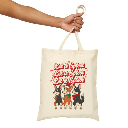 "Let it Sploot" Corgi Christmas Canvas Tote