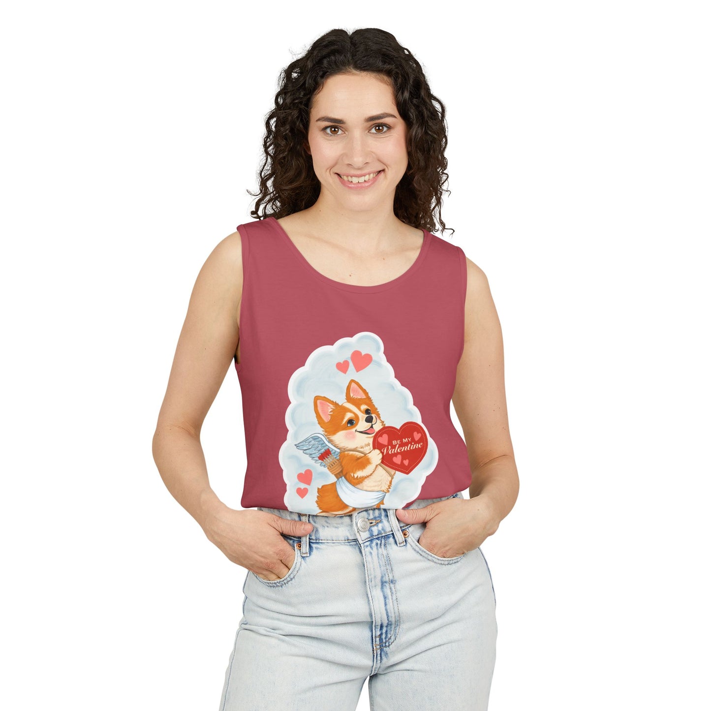 Valentine Corgi Cupid Tank Top — "Be My Valentine" Cute Dog Graphic