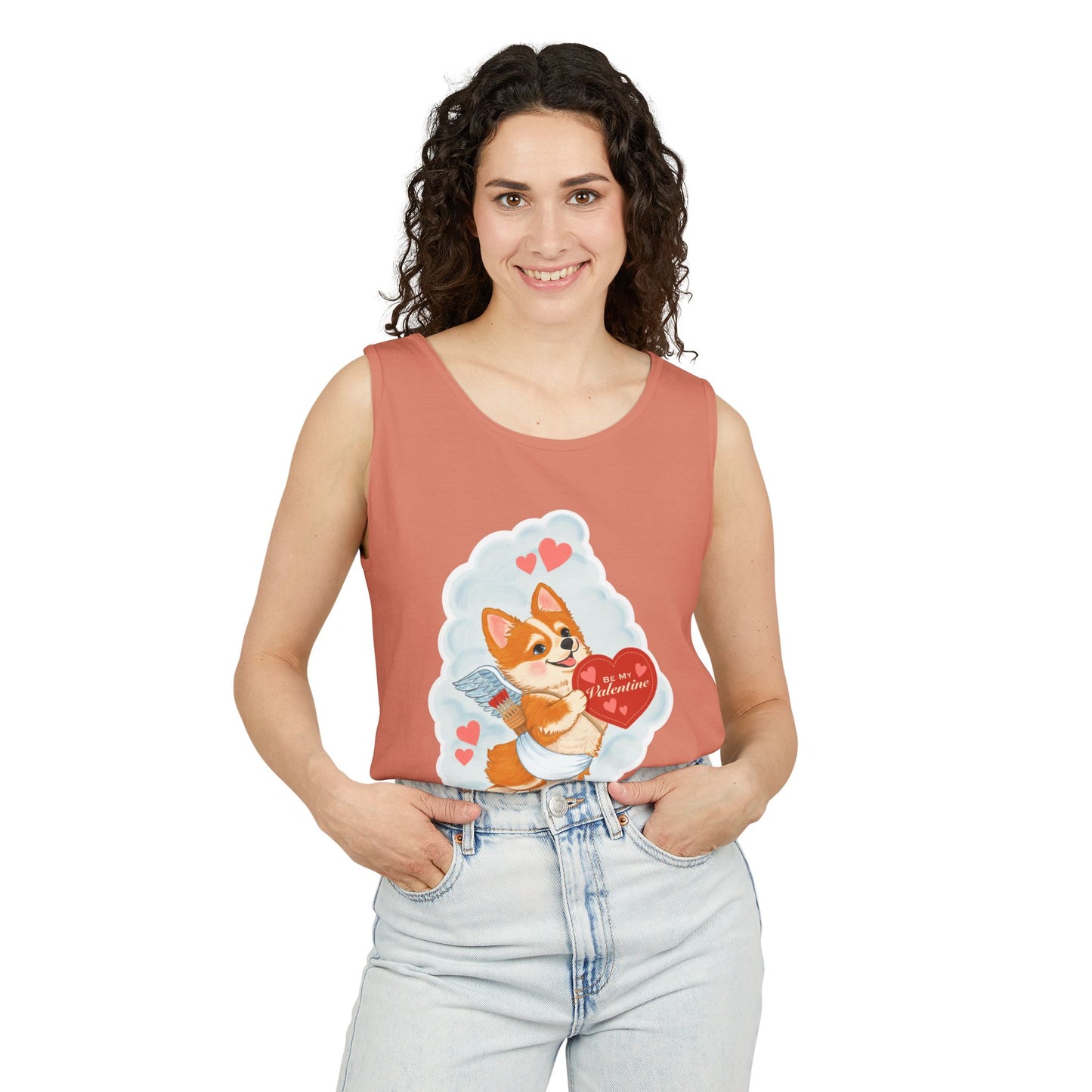 Valentine Corgi Cupid Tank Top — "Be My Valentine" Cute Dog Graphic